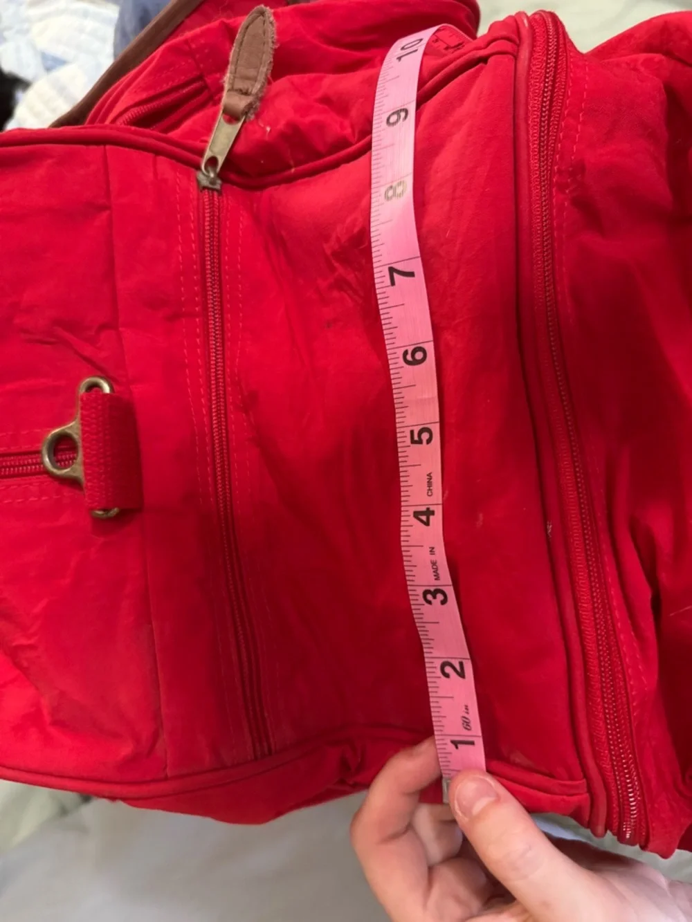 Marlboro Red Canvas Duffel Bag with Brown Leather Flap